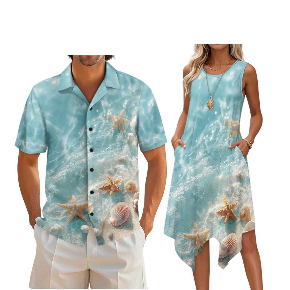 Couple Matching Outfit Hawaiian Men's Button Down Shirt Sleeveless Sundresses Dress Summer Dress for Women 2026