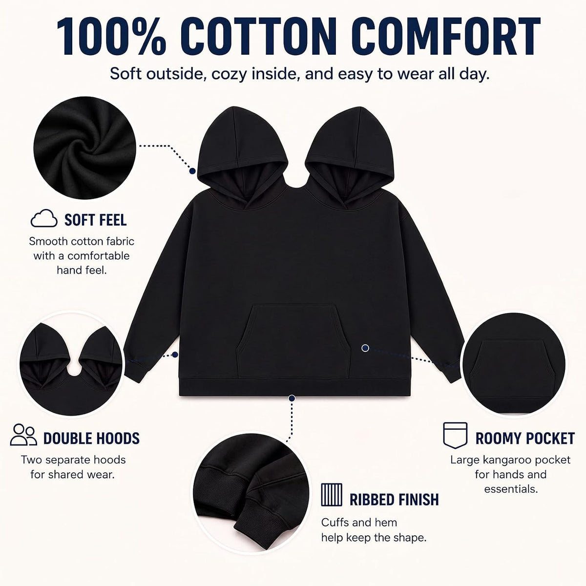 Coume Couples Hoodie 2 Person Hoodies Double Hoodies