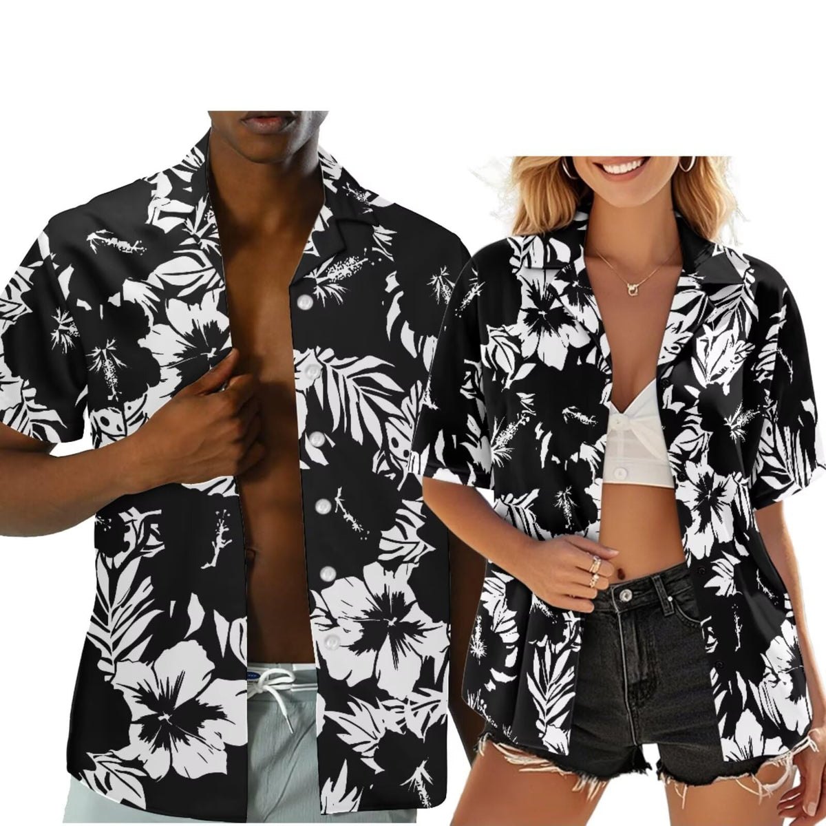 Hawaiian Couples Matching Shirt for Men Women Hawaii Outfit for Husband and Wife Beach Vacation Button Down Shirt