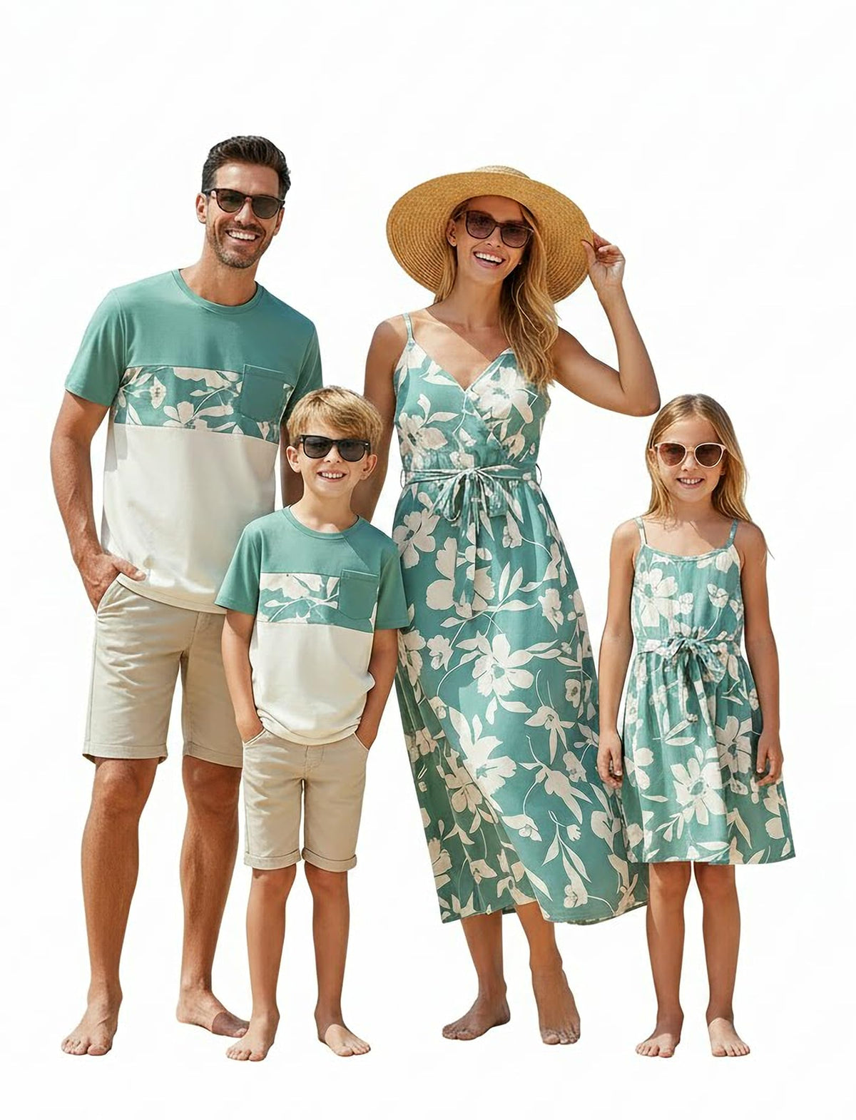PATPAT Family Matching Outfits Mommy and Me Dresses Hawaiian Tropical Vacation Beach Spaghetti Strap Dress and Shirt
