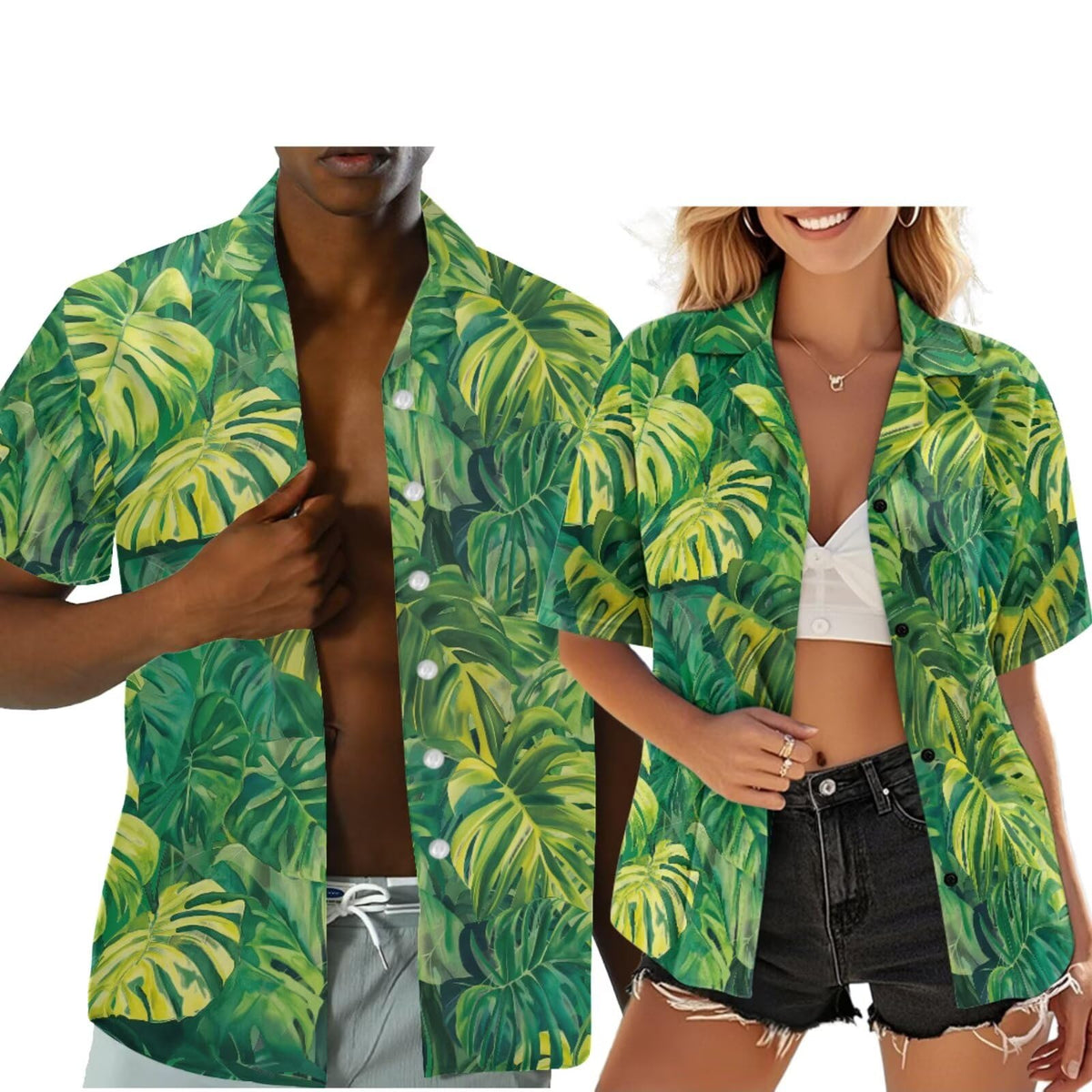 Hawaiian Couples Matching Shirt for Men Women Hawaii Outfit for Husband and Wife Beach Vacation Button Down Shirt