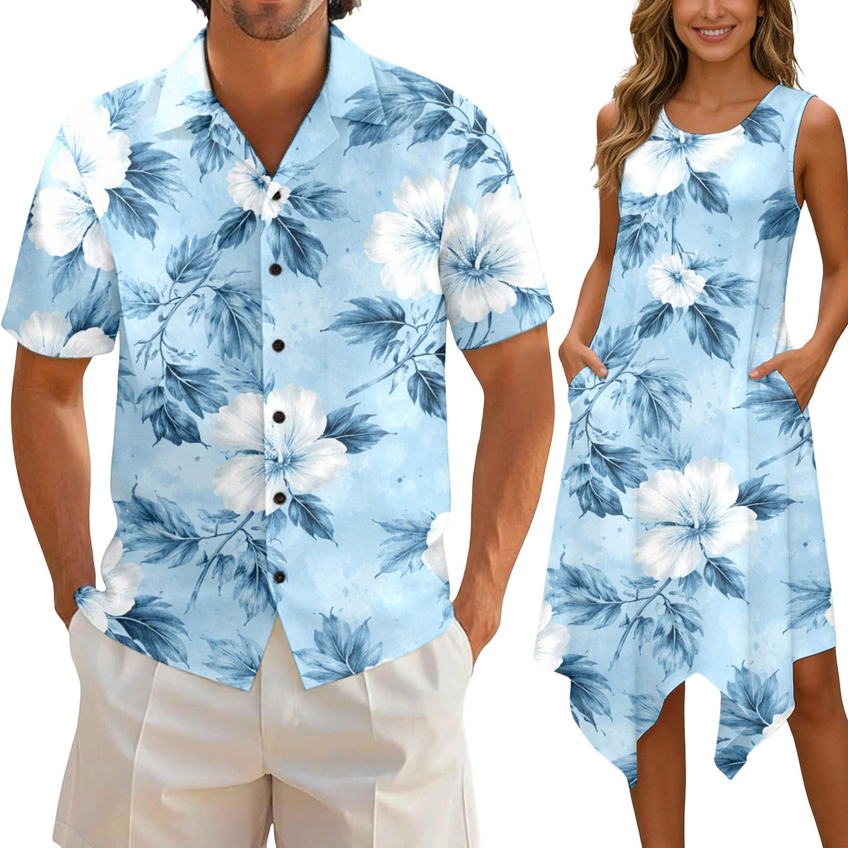 Matching Hawaiian Outfits for Couples Beach Vacation Tropical Print Women