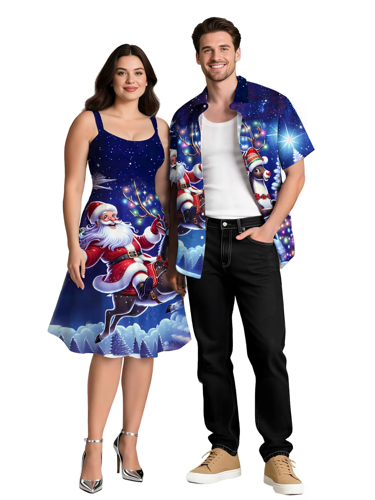 ROSE GAL Matchable Couples Hawaiian Men Shirt and Women Vintage Vintage Sleeveless Dress