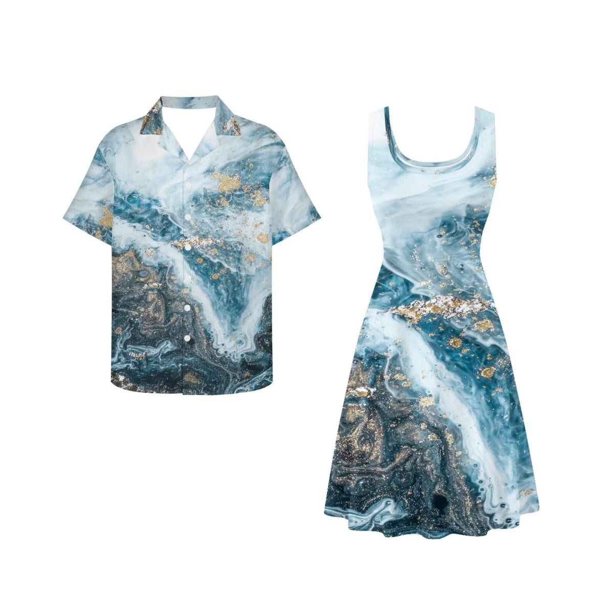 Dreaweet Summer Dresses for Women A-Line Sleeveless Flowy Sun Dresses,Men's Casual Button-Down Shirts,Couple Matching Outfits