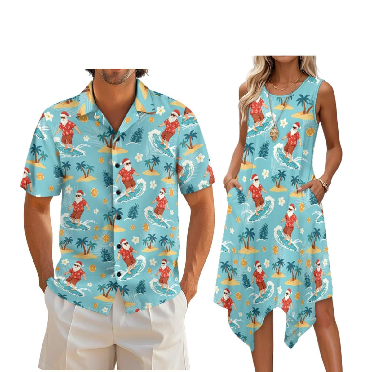 Couple Matching Outfit Hawaiian Men's Button Down Shirt Sleeveless Sundresses Dress Summer Dress for Women 2026