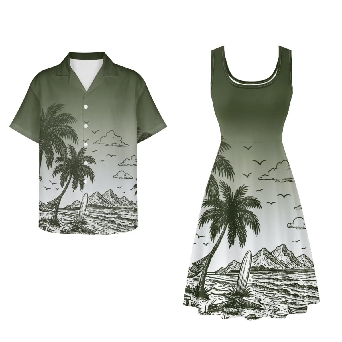 Dreaweet Summer Dresses for Women A-Line Sleeveless Flowy Sun Dresses,Men's Casual Button-Down Shirts,Couple Matching Outfits