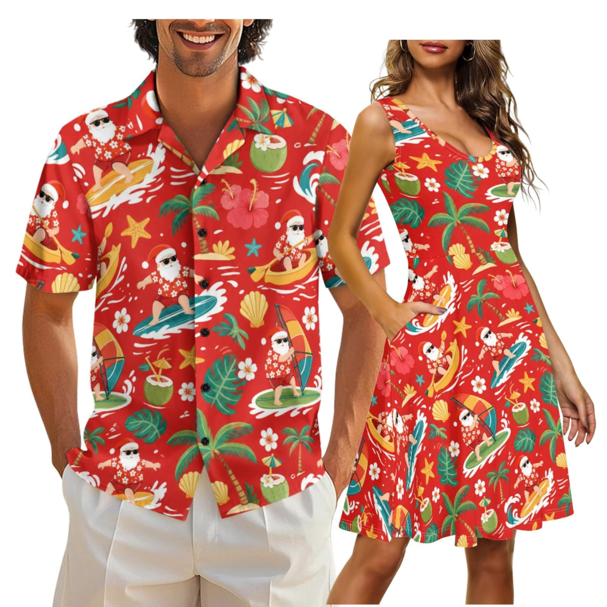 Cozeyat Independence Day Matching Outfits for Couples Mens Short Sleeve Button Down Shirts Womens Sleeveless Dress