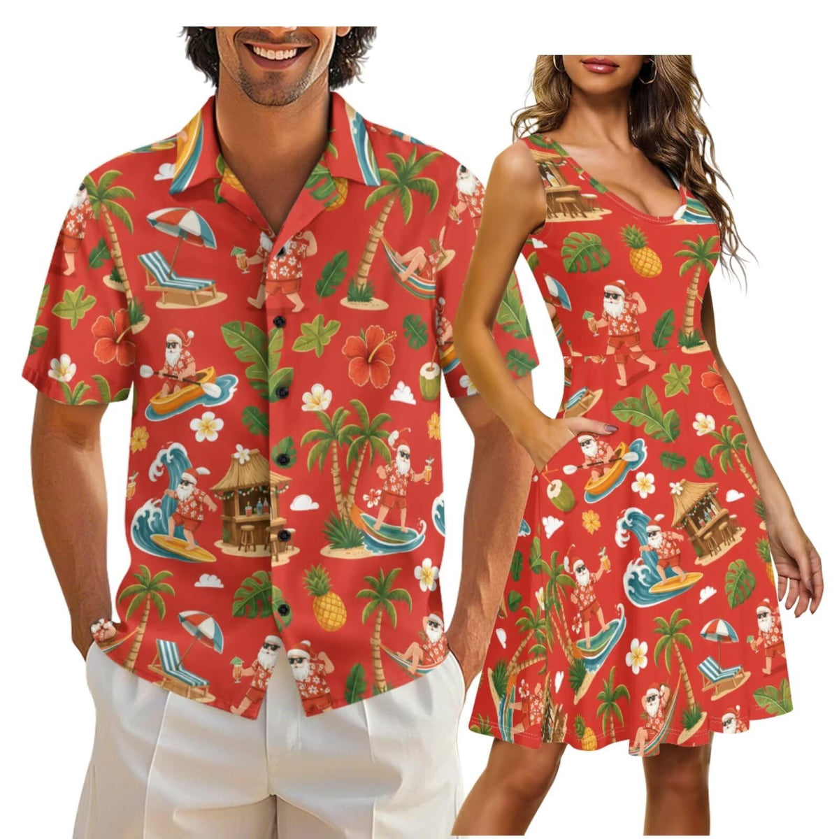 Cozeyat Independence Day Matching Outfits for Couples Mens Short Sleeve Button Down Shirts Womens Sleeveless Dress