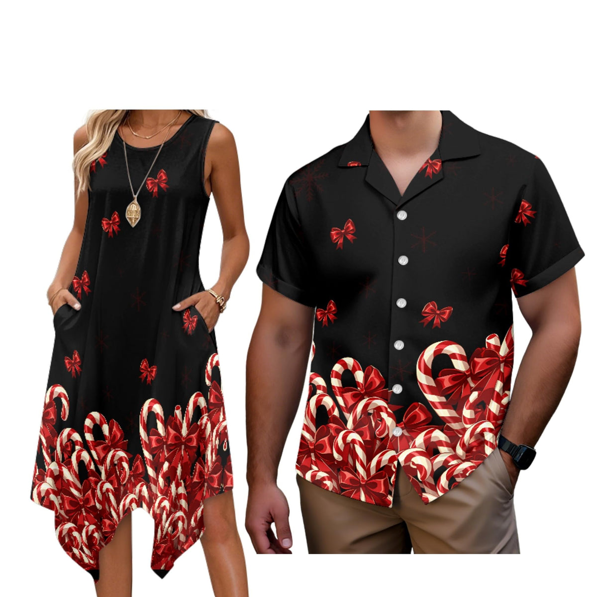 Matching Hawaiian Outfits for Couples Womens Asymmetrical Midi Dress Mens Beach Shirts Short Sleeve Button Up Shirt