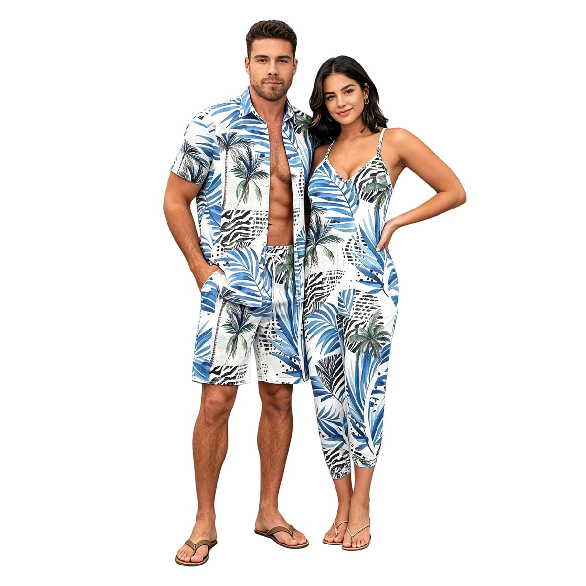Matchable Couple Hawaiian Luau Men Shirt or Women V-Neck Jumpsuit