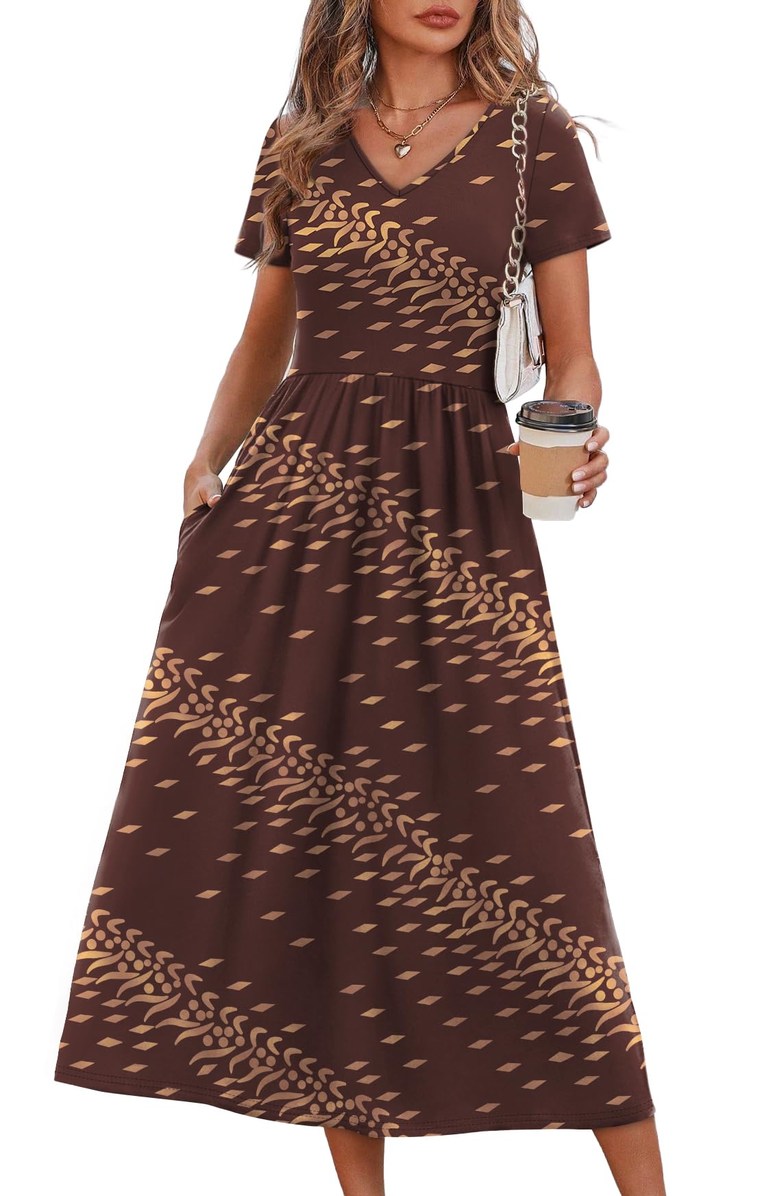 OFEEFAN Summer Dresses for Women Flowy Casual A-Line Midi Dress Beach Vacation Sundresses with Pockets S-2XL