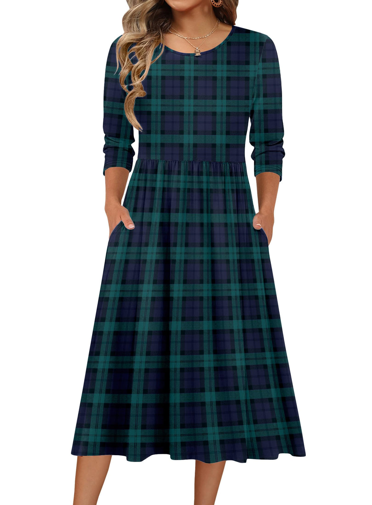Zeagoo 3/4 Sleeve Women's Dress Casual Aline Summer Fall Midi Long Dresses