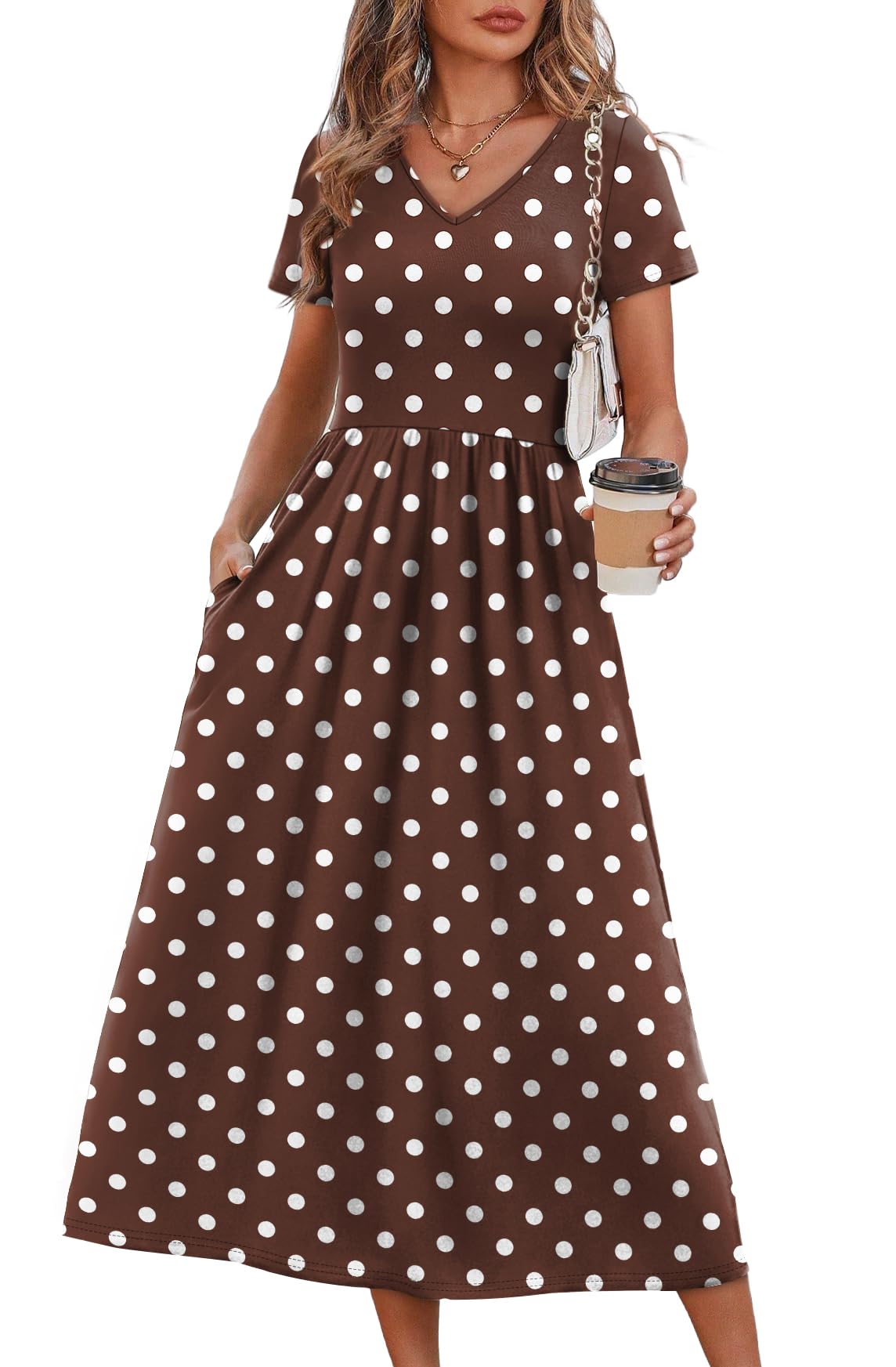 OFEEFAN Summer Dresses for Women Flowy Casual A-Line Midi Dress Beach Vacation Sundresses with Pockets S-2XL