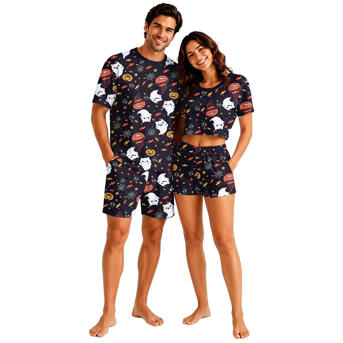 Matching Pjs for Couples Pumpkin Funny Short Sleeve Tops Matching Shorts