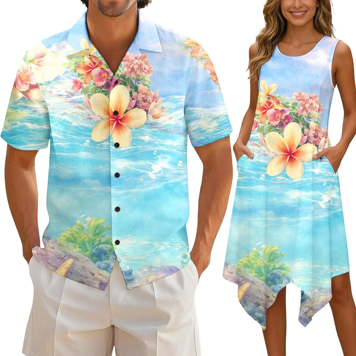 Matching Hawaiian Outfits for Couples Beach Vacation Tropical Print Women