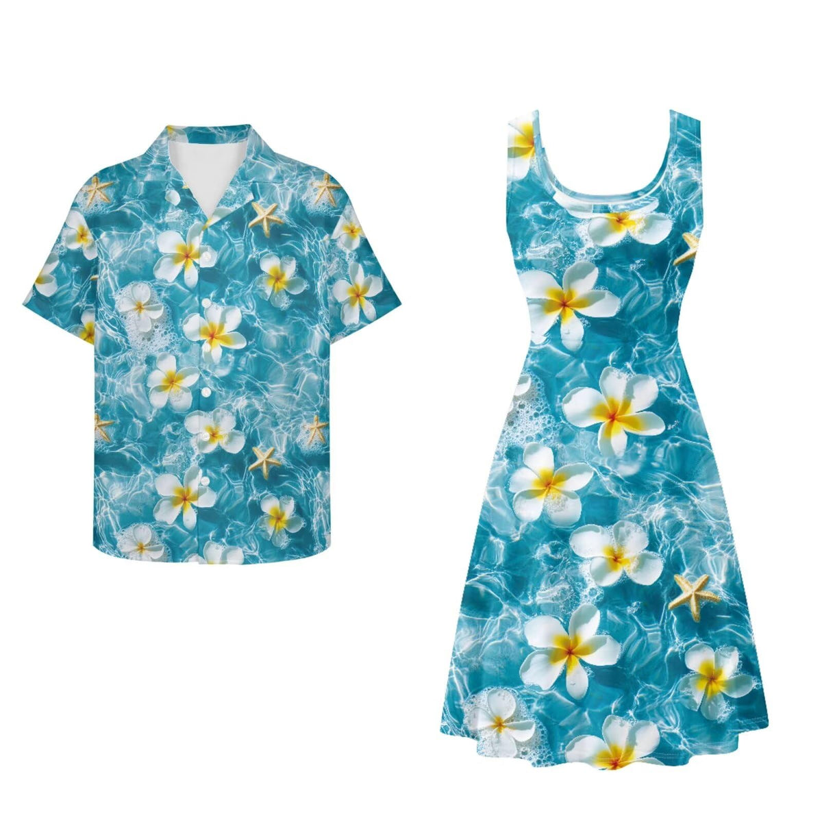 Dreaweet Summer Dresses for Women A-Line Sleeveless Flowy Sun Dresses,Men's Casual Button-Down Shirts,Couple Matching Outfits