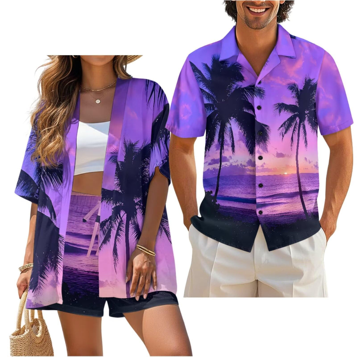 Matching Hawaiian Outfits for Couples Beach Sets Women 2 Piece Outfits Vacation Sets Men Shirt for Luau Party