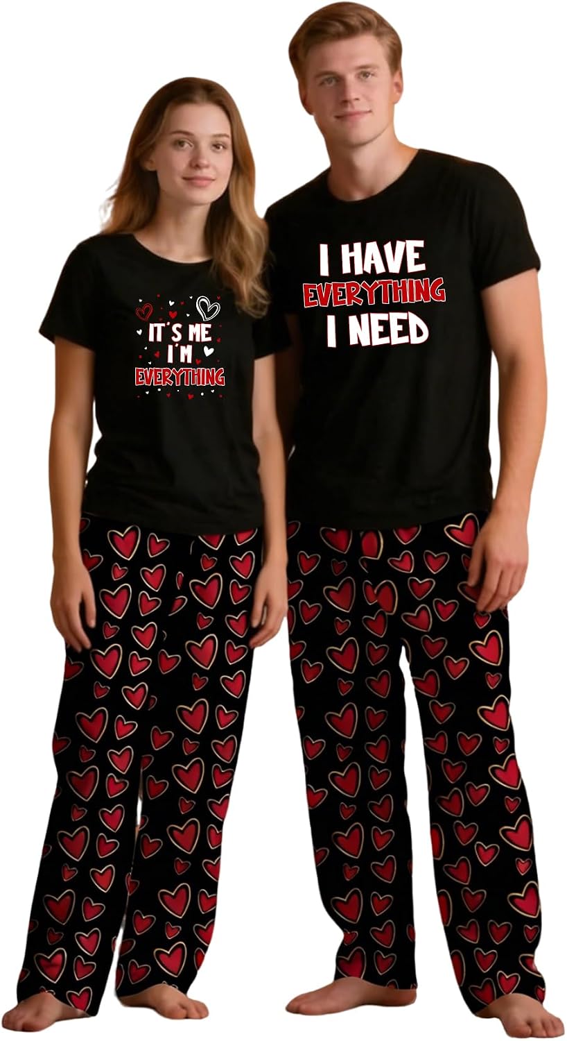 MI X TEE Matching Pajamas for Couples, His and Hers Sleepwear Sets
