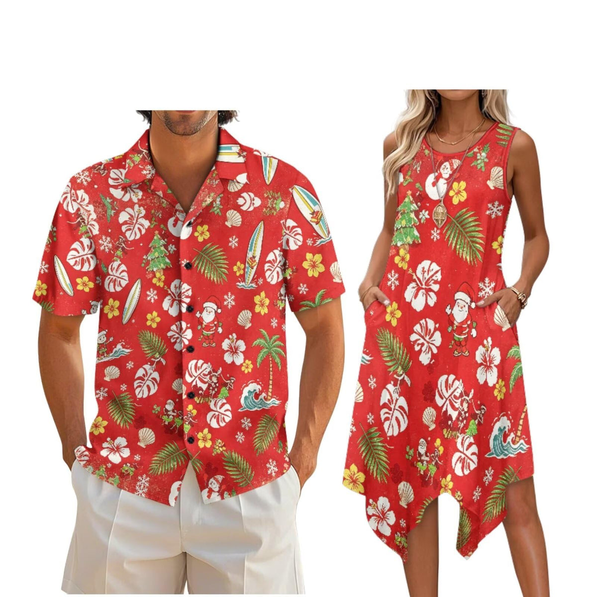 Couple Matching Outfit Hawaiian Men's Button Down Shirt Sleeveless Sundresses Dress Summer Dress for Women 2026