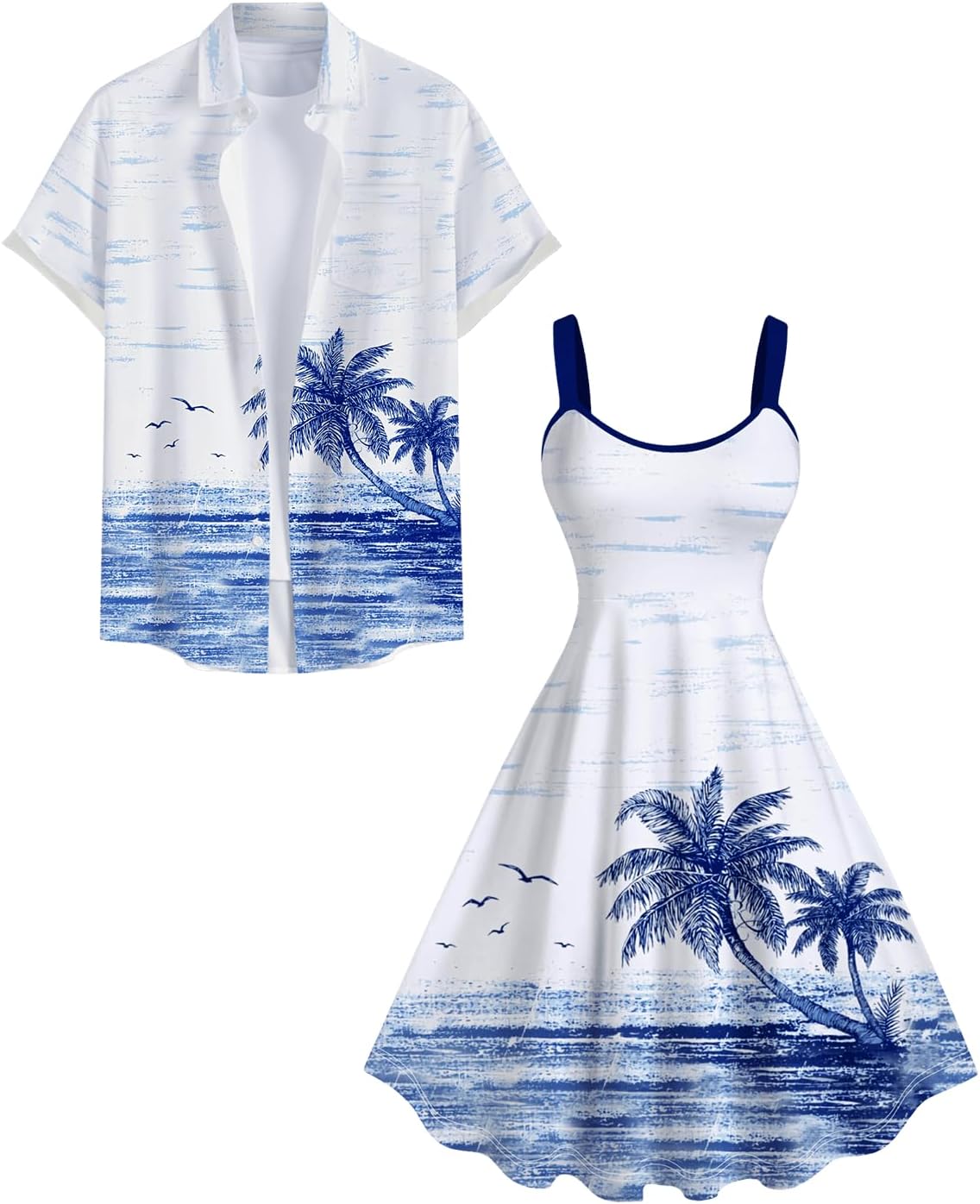 ROSE GAL Matchable Couple Hawaiian Coconut Tree Print Shirt or Plus Size Knee Length Fit and Flare Tank Dress