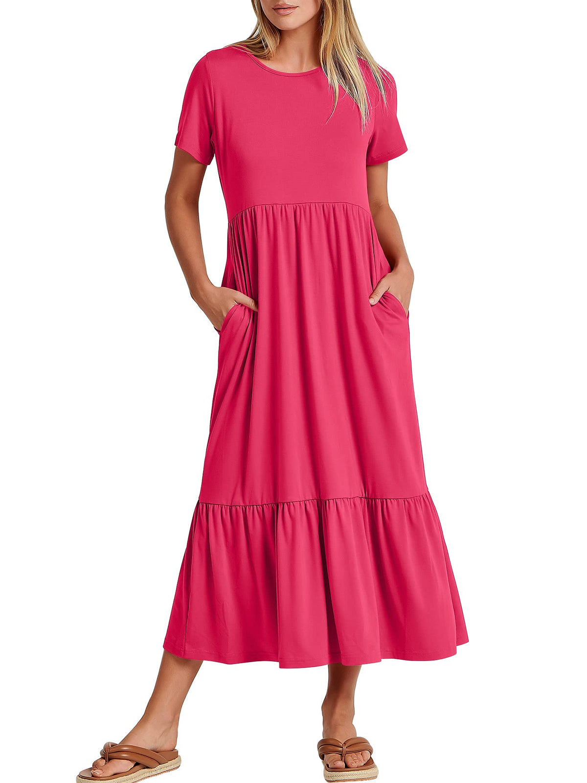 ANRABESS Womens 2026 Summer Casual Short Sleeve Maxi Dress with Pockets