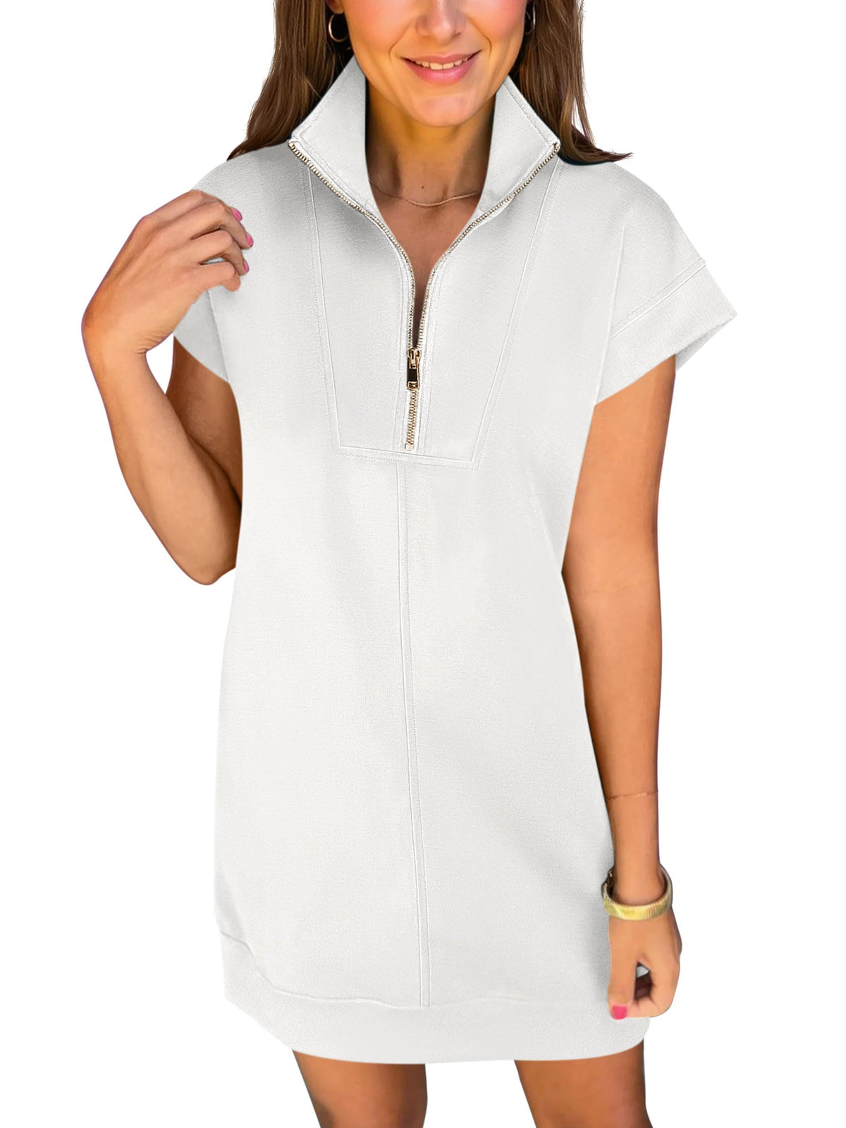 ANRABESS Womens Summer Casual Half Zip Wrinkle-Free Dress