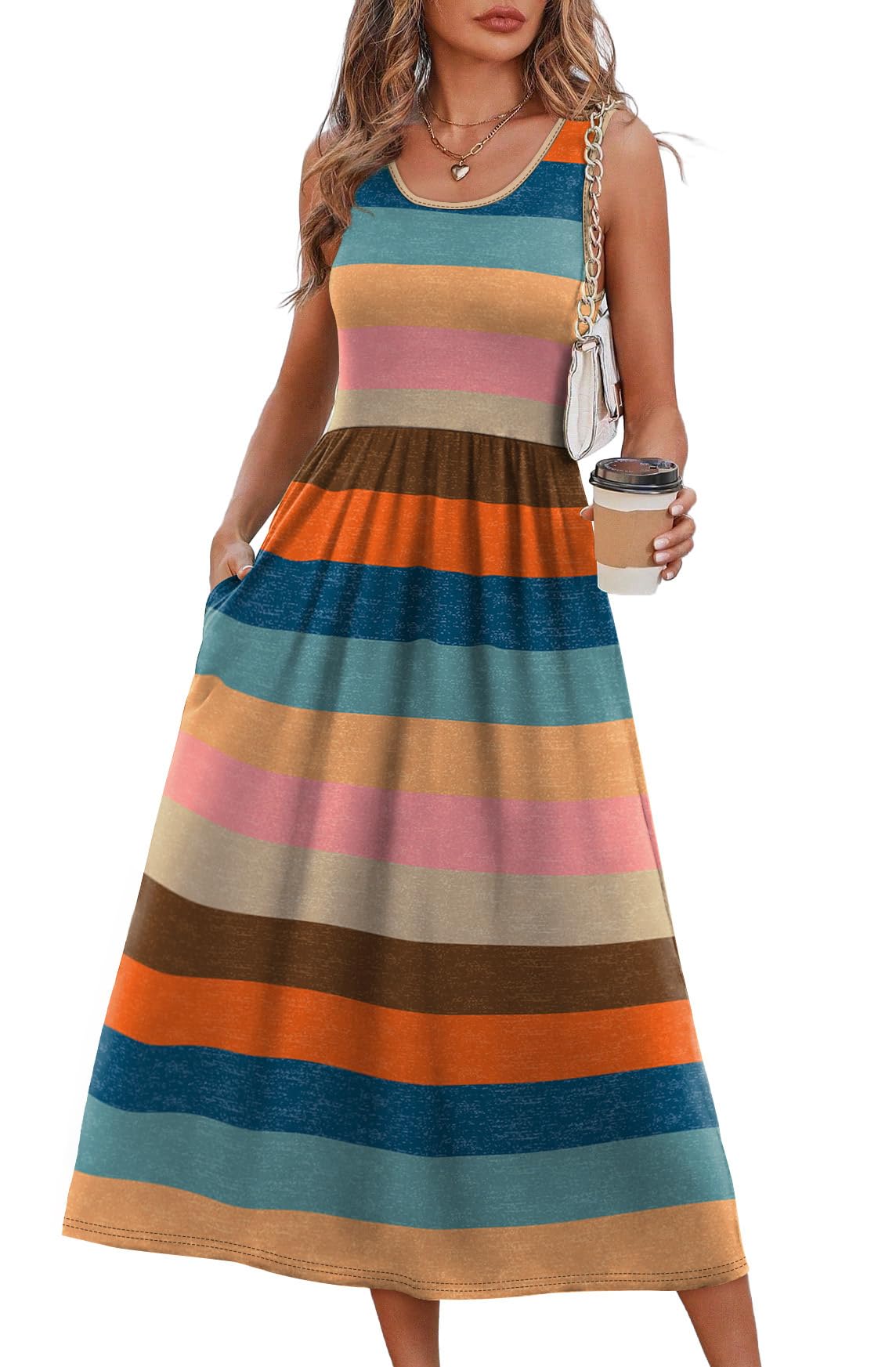 WIHOLL Summer Dresses for Women Flowy Casual Midi Dress Beach Vacation Sundresses with Pockets