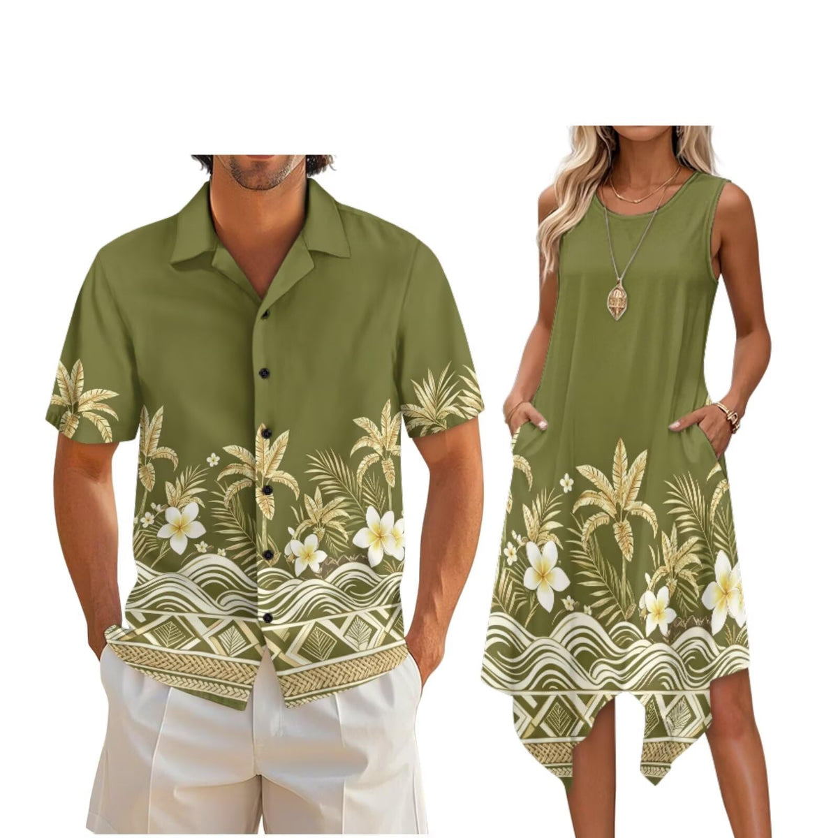 Couple Matching Outfit Hawaiian Men's Button Down Shirt Sleeveless Sundresses Dress Summer Dress for Women 2026