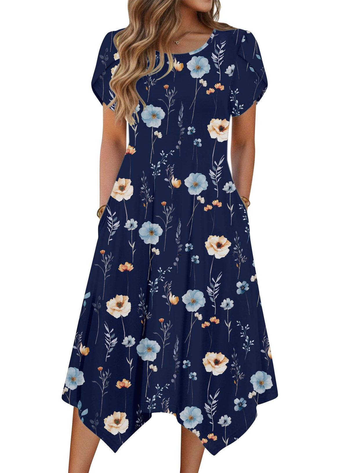 Zeagoo Womens Casual Dress for Summer Loose Hankerchief Flare Midi Sundress