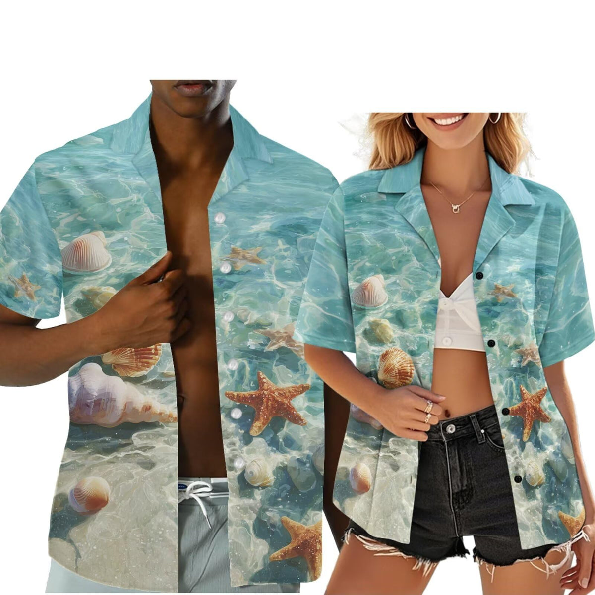 Hawaiian Couples Matching Shirt for Men Women Hawaii Outfit for Husband and Wife Beach Vacation Button Down Shirt