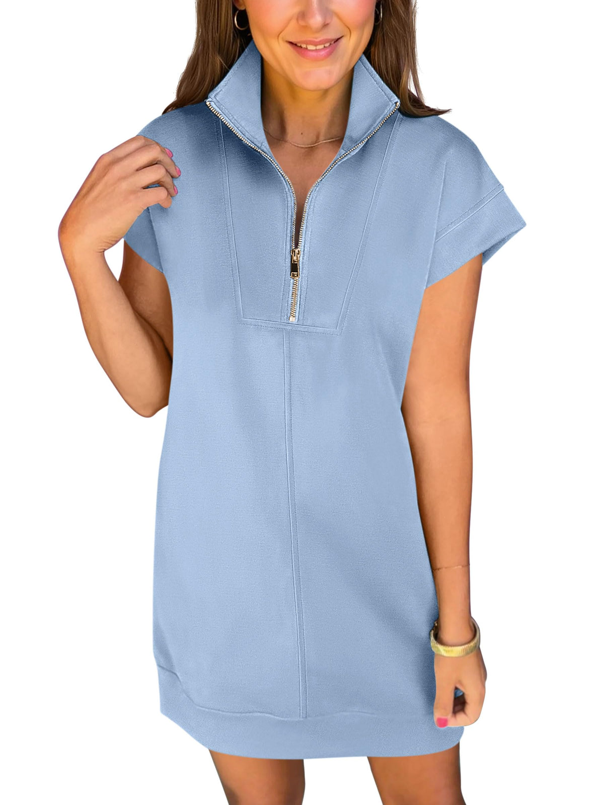 ANRABESS Womens Summer Casual Half Zip Wrinkle-Free Dress