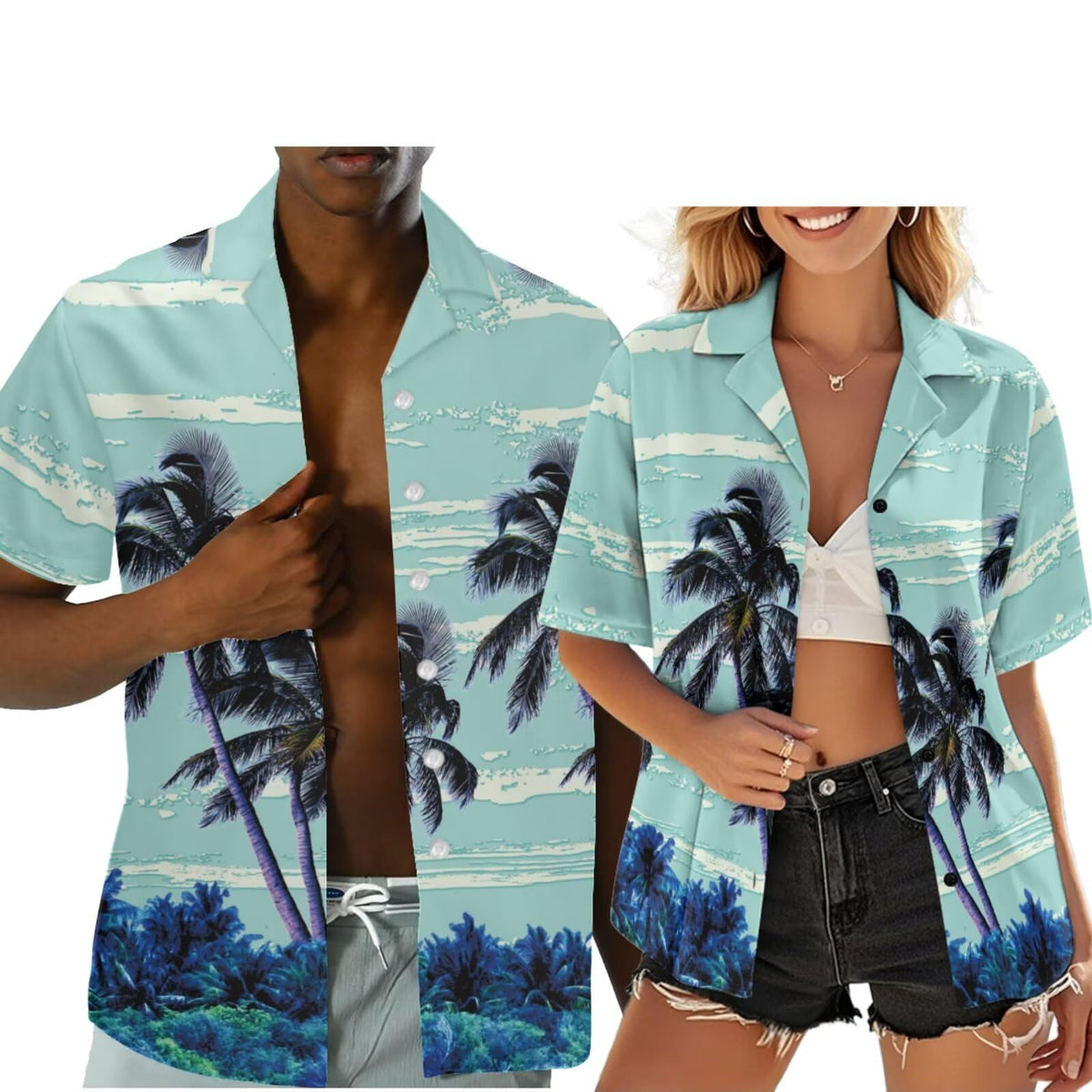 Hawaiian Couples Matching Shirt for Men Women Hawaii Outfit for Husband and Wife Beach Vacation Button Down Shirt