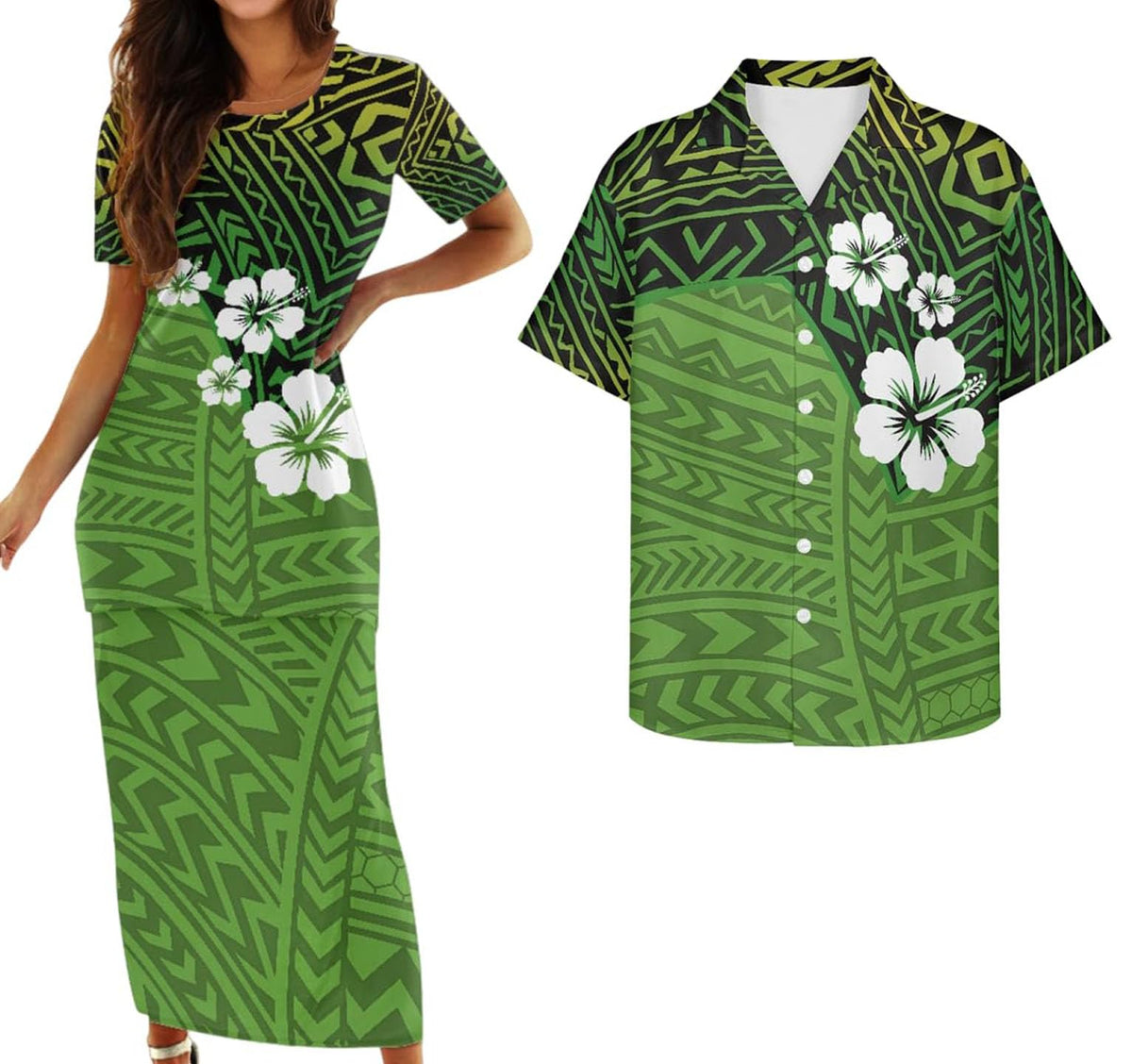 Samoa Couple Outfit Polynesian Dress for Women Traditional Puletasi Shirts for Men Beach Lava Lava Luau