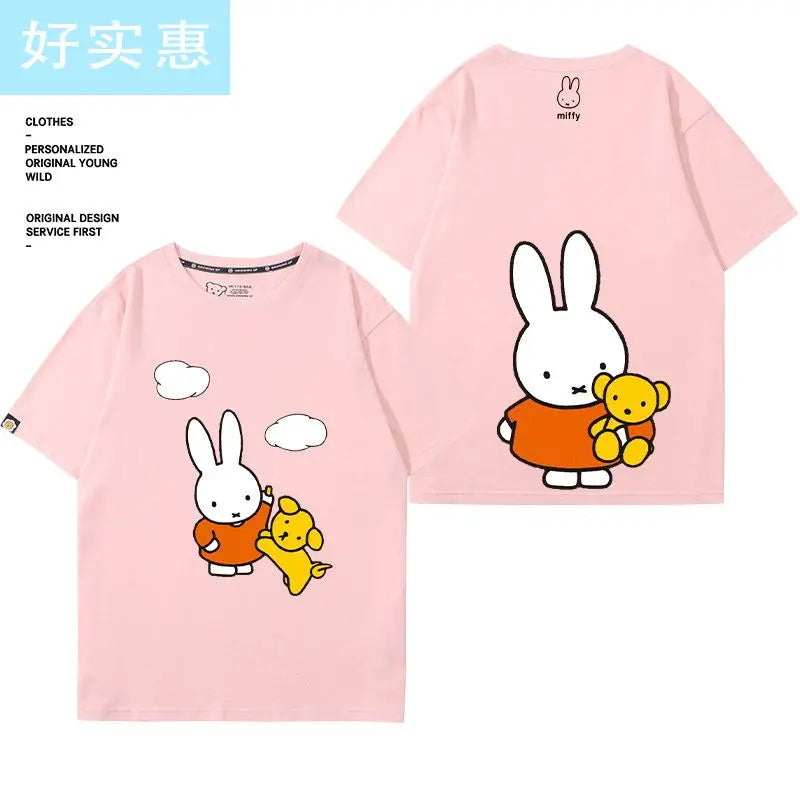 Kawaii Miffy Rabbit T-shirt Picture Book Series Little Rabbit Girl Miffy Cartoon Pure Cotton Half-sleeved Couple Top