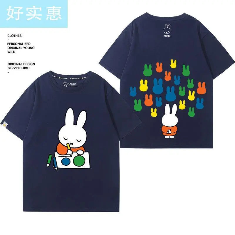 Kawaii Miffy Rabbit T-shirt Picture Book Series Little Rabbit Girl Miffy Cartoon Pure Cotton Half-sleeved Couple Top