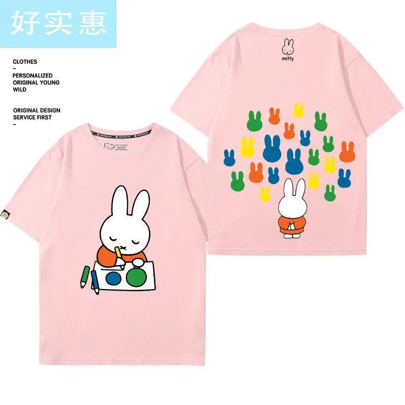 Kawaii Miffy Rabbit T-shirt Picture Book Series Little Rabbit Girl Miffy Cartoon Pure Cotton Half-sleeved Couple Top