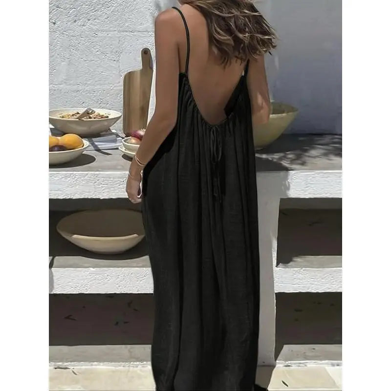 GYNLEUX Women's Basic Solid Color Backless Cami Dress - 1-3 Pcs, Comfortable Fabric Casual Women's Clothing for Summer Beach Holiday Sleeveless Dress, Backless Dress