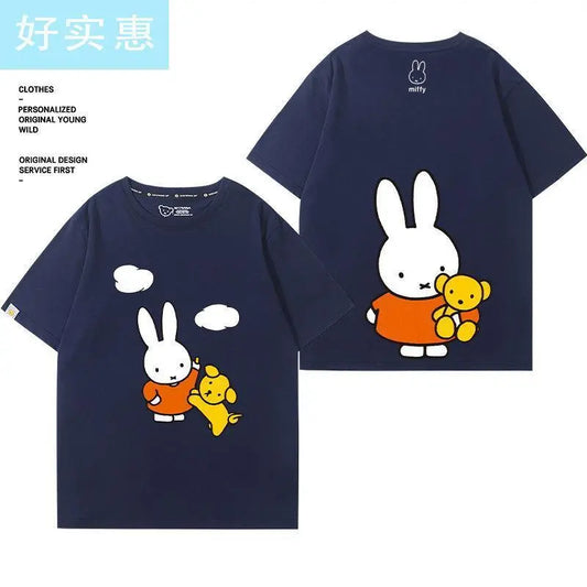 Kawaii Miffy Rabbit T-shirt Picture Book Series Little Rabbit Girl Miffy Cartoon Pure Cotton Half-sleeved Couple Top