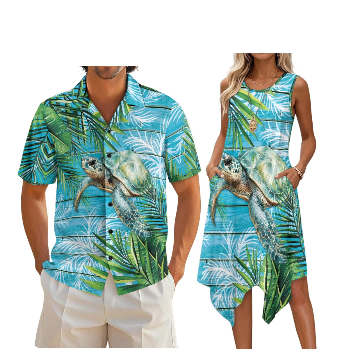 Couple Matching Outfit Hawaiian Men's Button Down Shirt Sleeveless Sundresses Dress Summer Dress for Women 2026