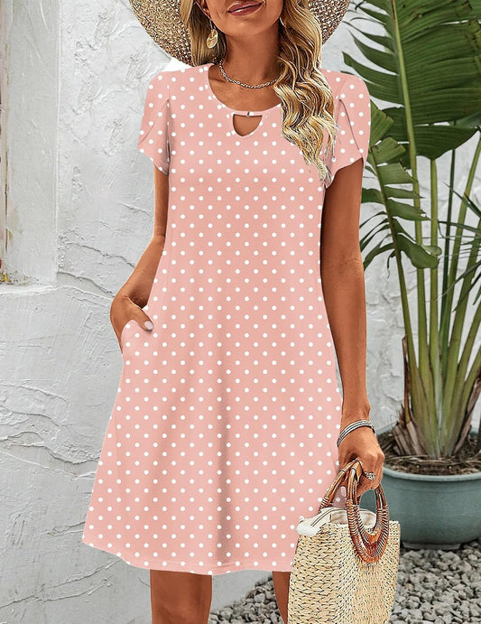 Zeagoo Women's Casual A-Line Dresses with Pockets Summer Floral Tshirt Dress Short Sleeve Mini Dress Flowy Sundresses
