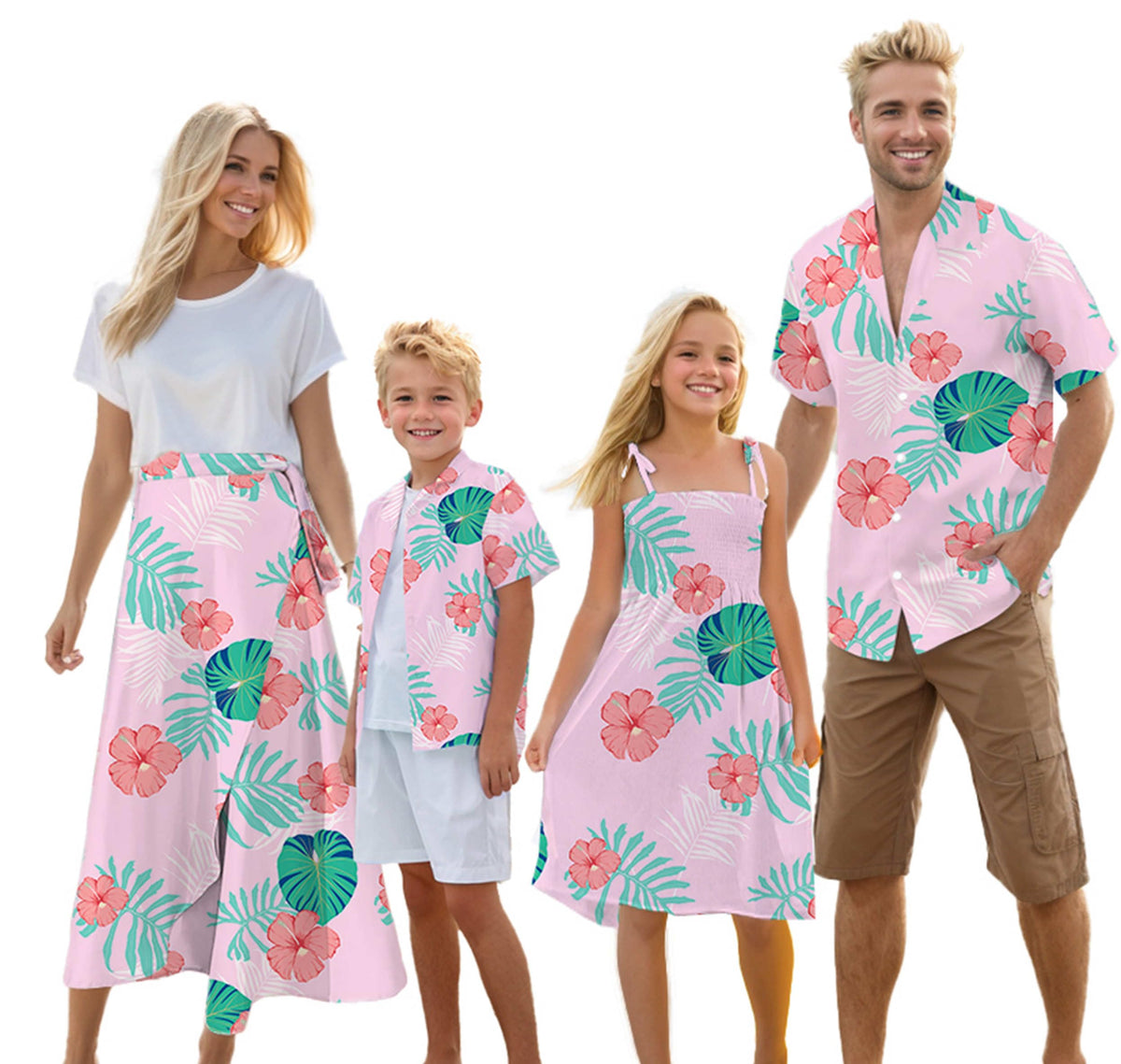 Cromoncent Matching Hawaiian Outfits for Family, Dad and Son Matching Luau Beach Tropical Shirts Mommy Daughter Tropical Sets