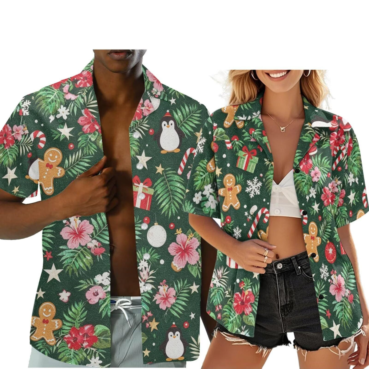 Hawaiian Couples Matching Shirt for Men Women Hawaii Outfit for Husband and Wife Beach Vacation Button Down Shirt