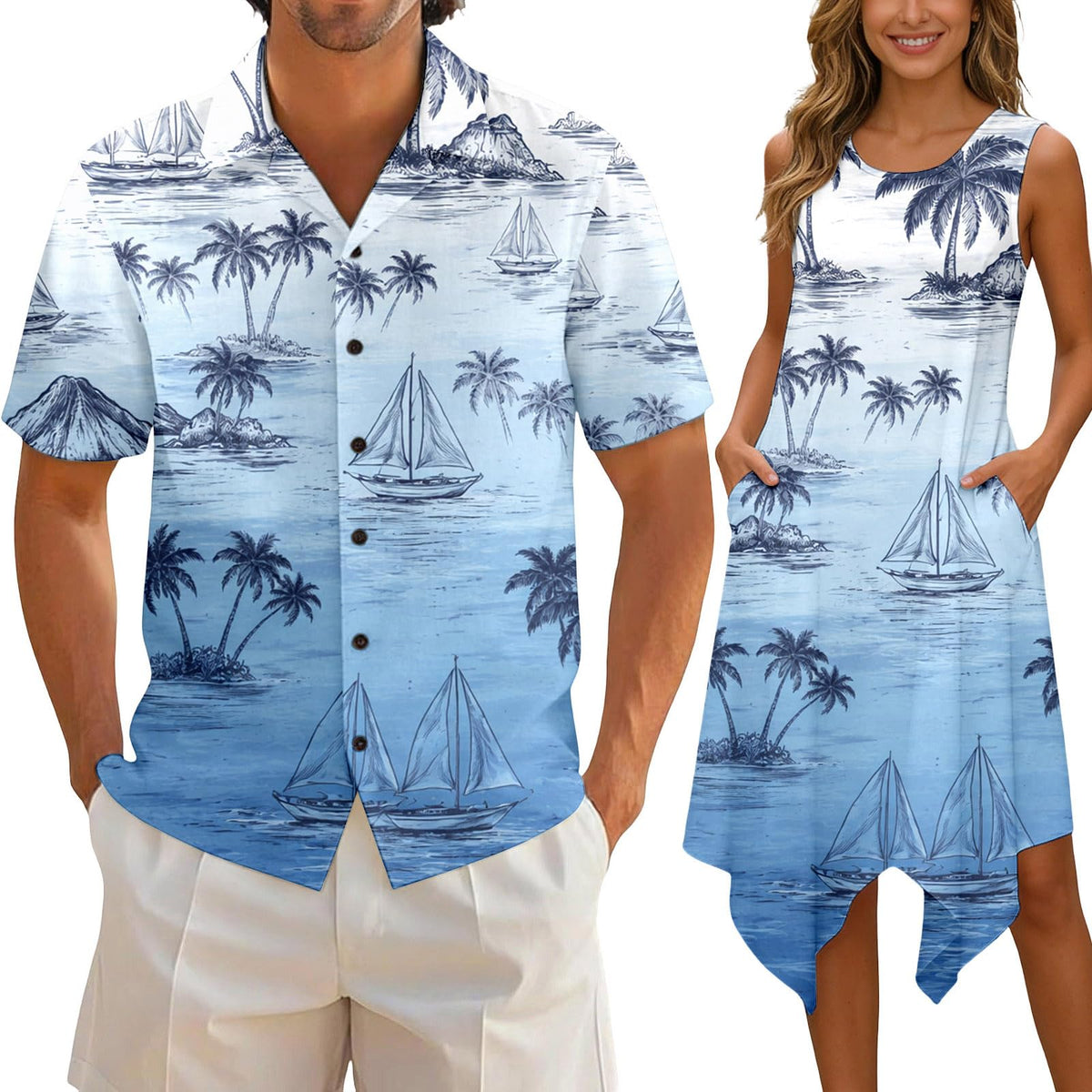 Matching Hawaiian Outfits for Couples Beach Vacation Tropical Print Women