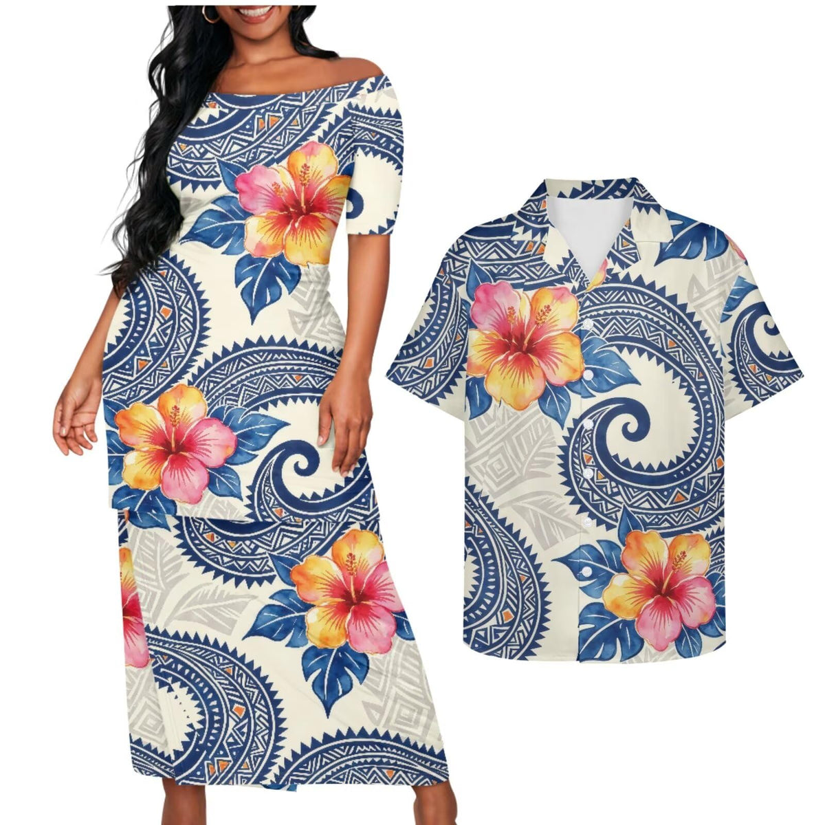 Samoa Couple Outfit Puletasi Samoa Dress Polynesian Shirts for Men Puletasi Samoan Traditional Dress Hawaiian