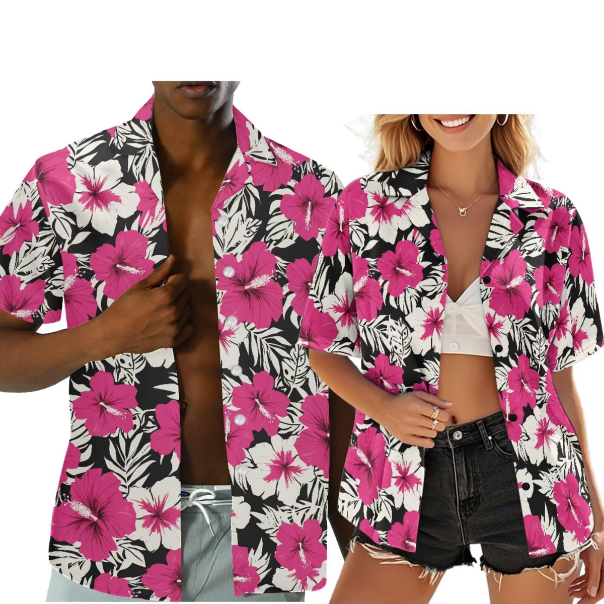 Hawaiian Couples Matching Shirt for Men Women Hawaii Outfit for Husband and Wife Beach Vacation Button Down Shirt