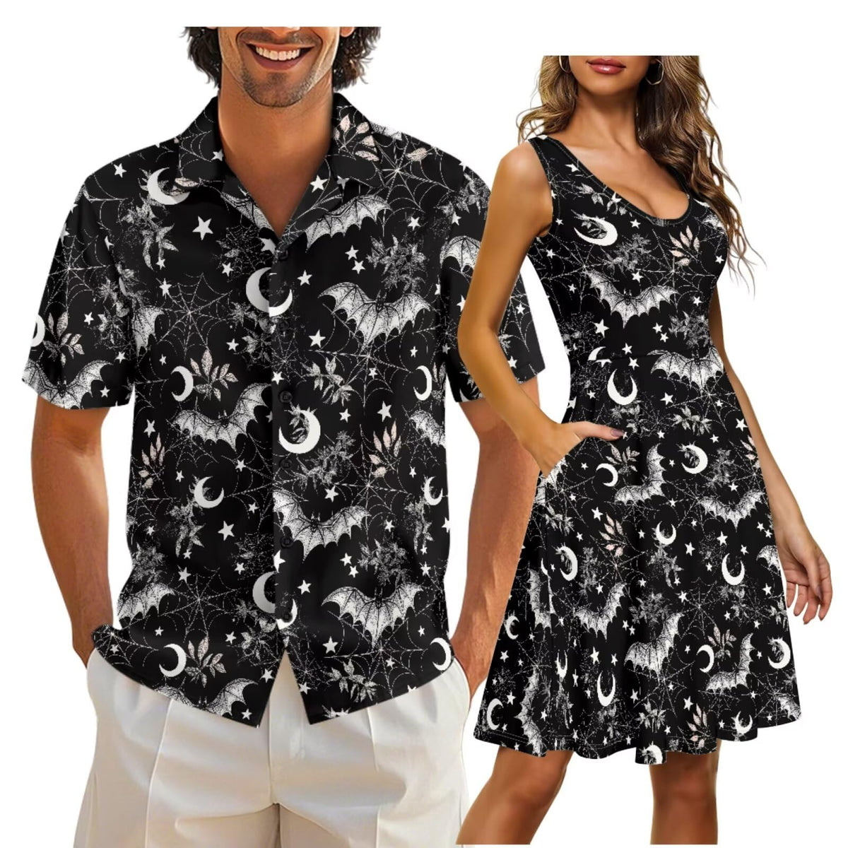 Cozeyat Independence Day Matching Outfits for Couples Mens Short Sleeve Button Down Shirts Womens Sleeveless Dress