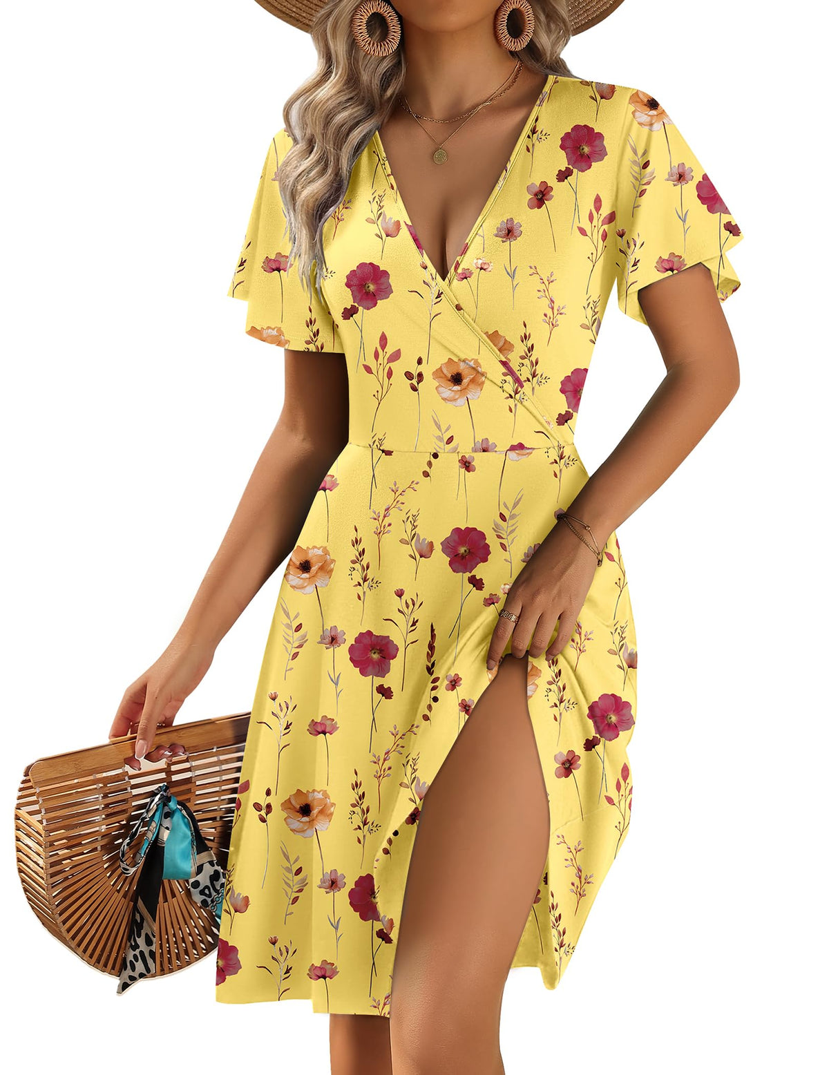 Zeagoo Womens Summer Dresses Wrap V Neck Dress Floral A-Line Ruffle Sleeve Casual Sundress with Pockets 2026