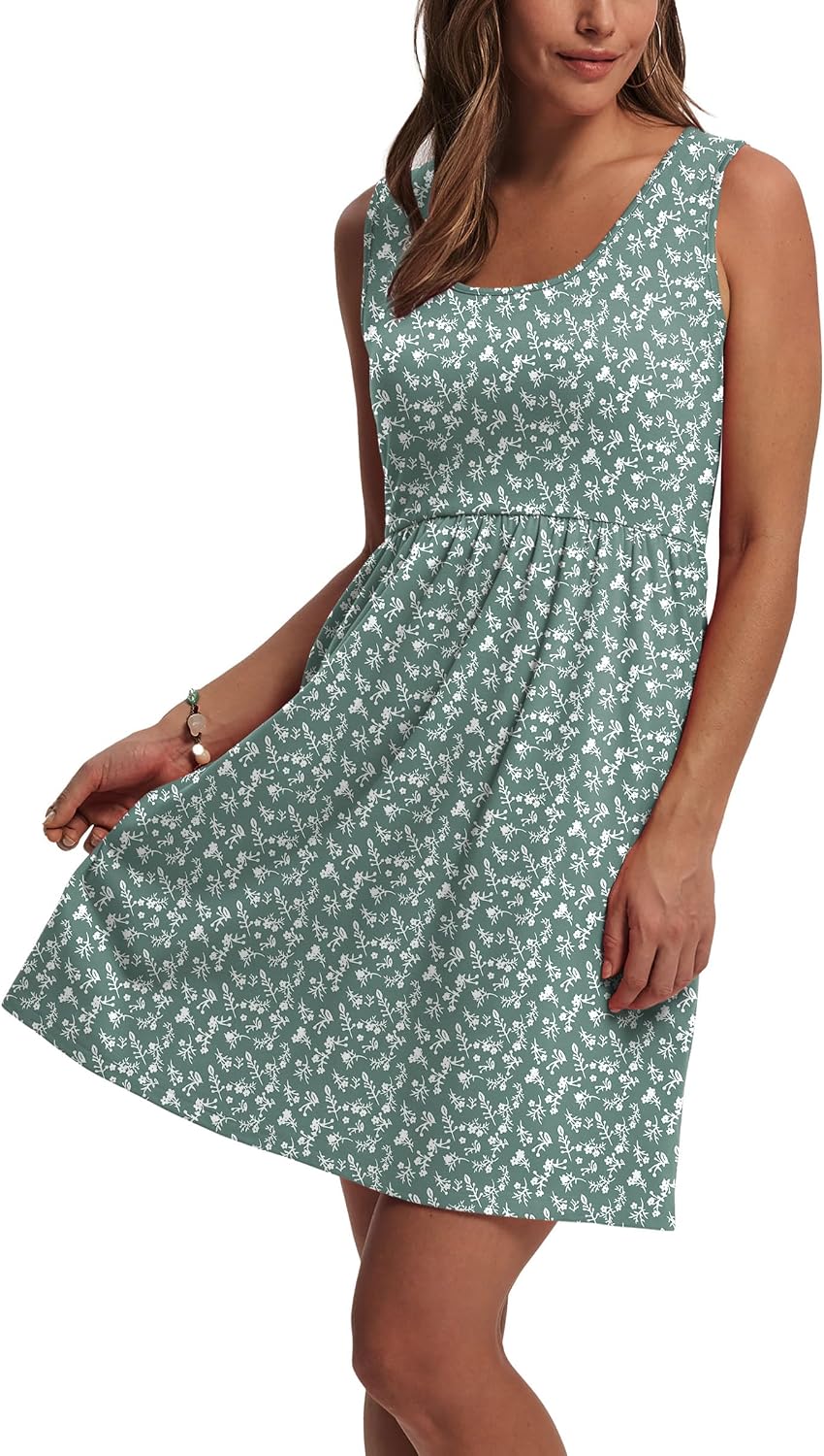 WIHOLL Women's Summer Dress 2026 A-Line Sleeveless Casual Sundress with Pockets Floral/Solid