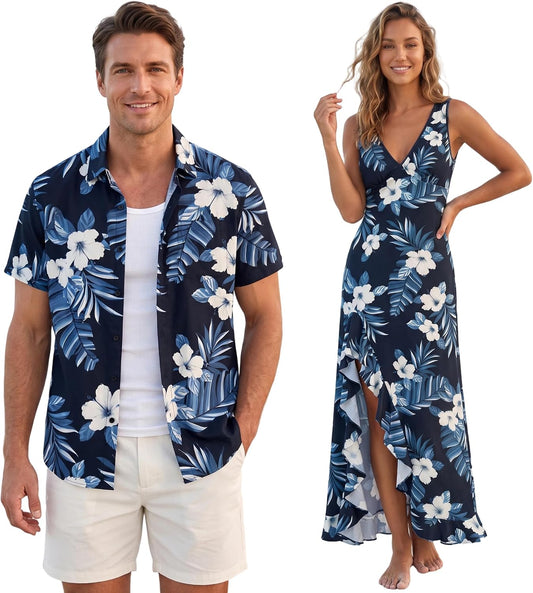DRESSFO Couples Hawaiian Vacation Set