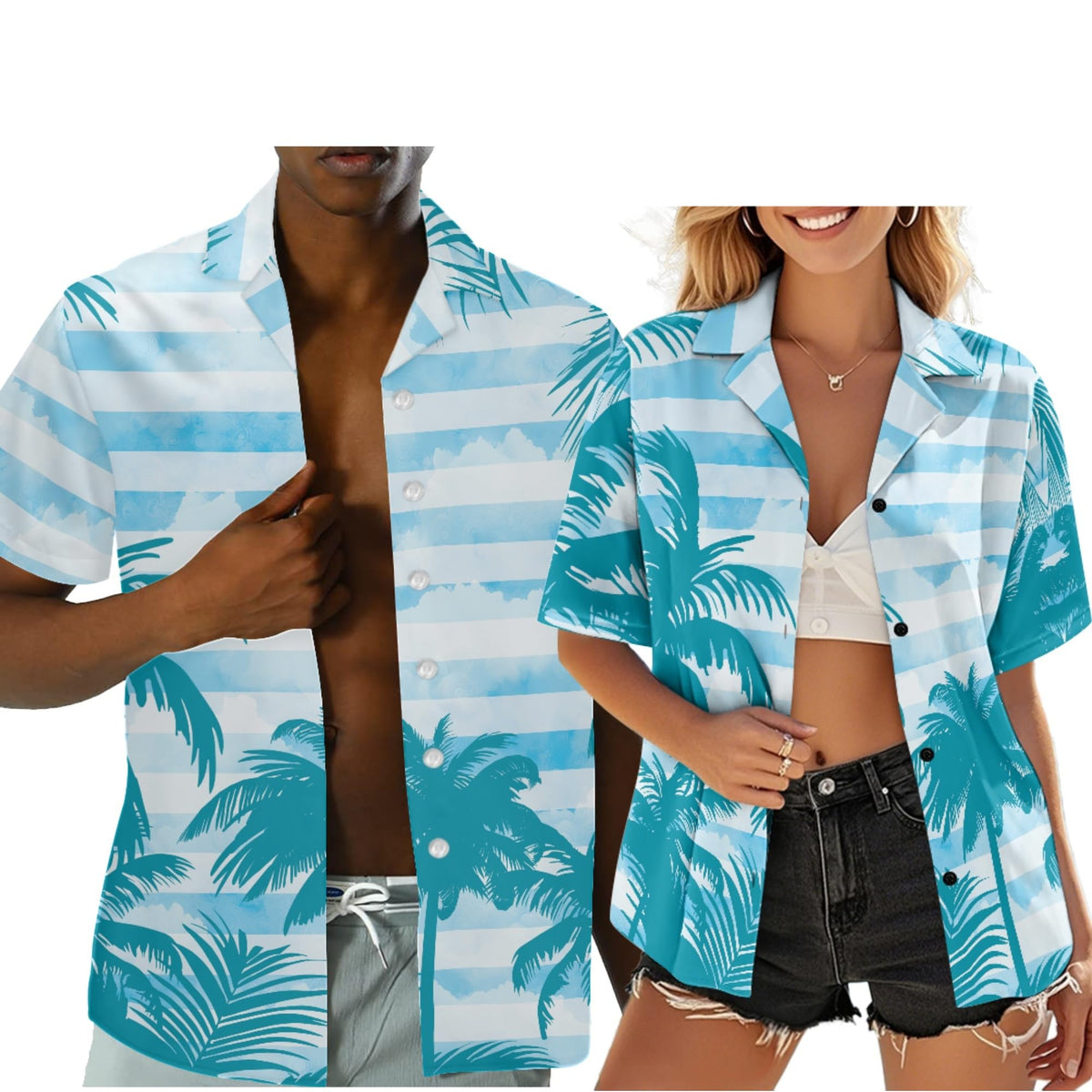 Hawaiian Couples Matching Shirt for Men Women Hawaii Outfit for Husband and Wife Beach Vacation Button Down Shirt